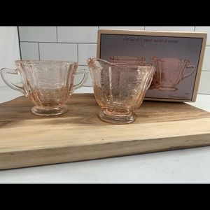 Vintage Janette Glass Creamer and Sugar Bowl Set NEW  | Pink Depression Glass